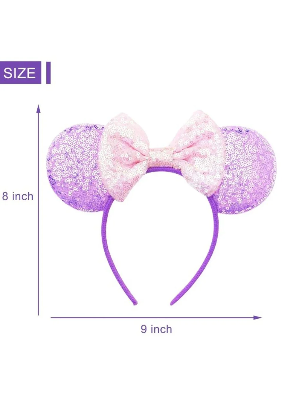 Women Purple1 Sequin Polyester Shiny Bows Mickey Mouse Headband